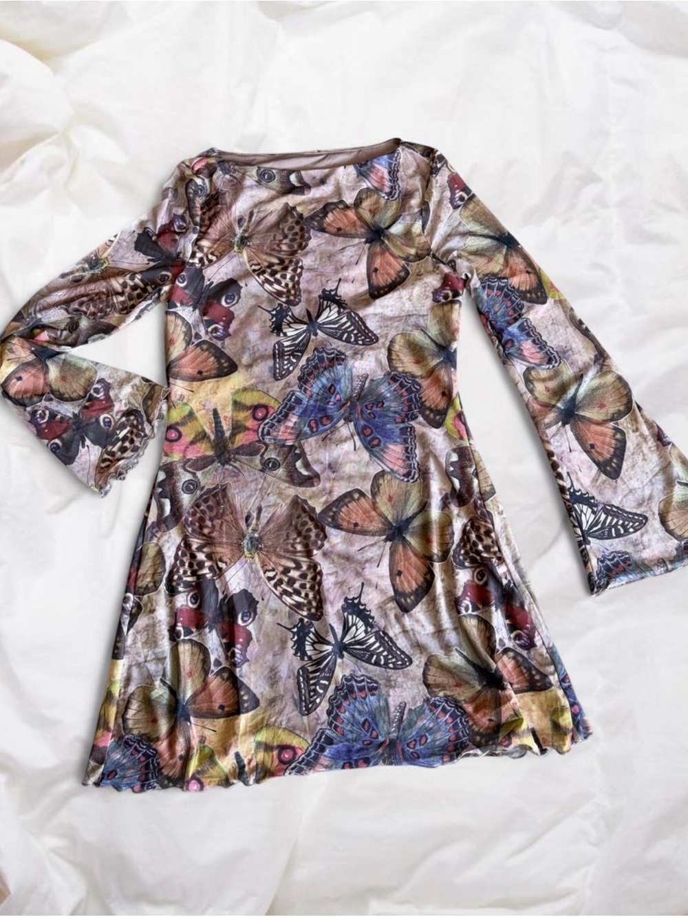 S/M Women’s Butterfly Print Stretchy Mesh Midi Dress Multicolor